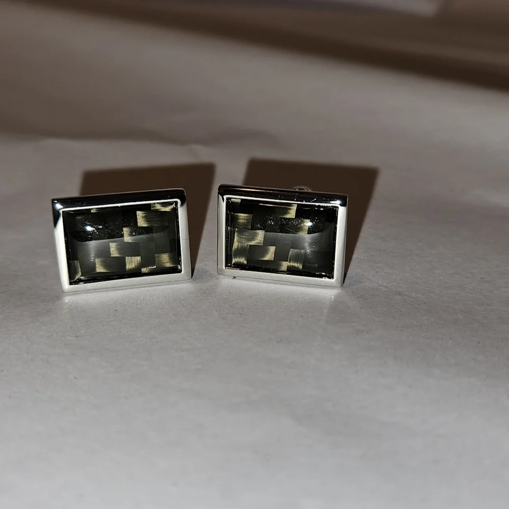 Apt. 9 Cuff Links Silvertone w Black Geometric Pattern Suit, Wed Tuxedo, Blouse